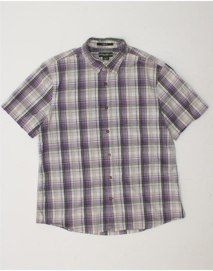 EDDIE BAUER Camicia da uomo a maniche corte vestibilità classica XL viola a quadri