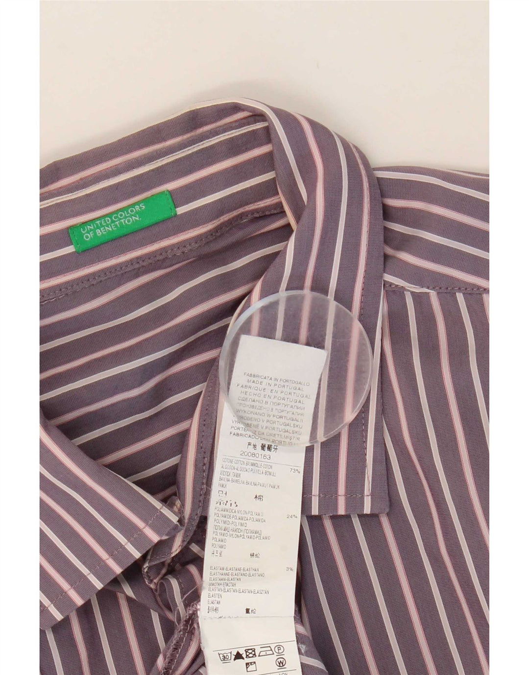 Camicia Benetton Uomo XL Cotone Rigato Viola