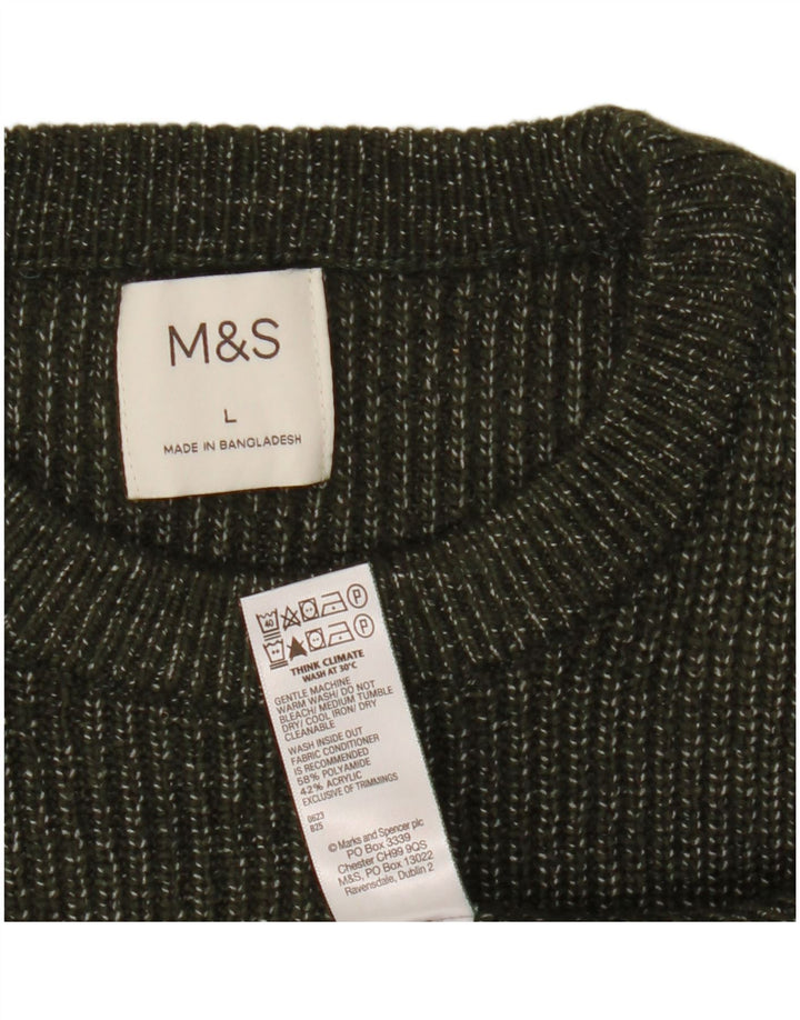 Maglione maglione girocollo da uomo Marks & Spencer grande kaki poliammide