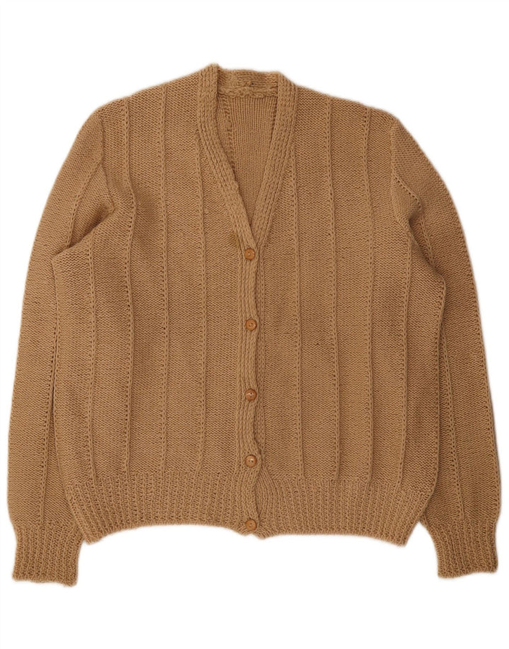 Maglione cardigan da donna vintage UK 14 grande beige