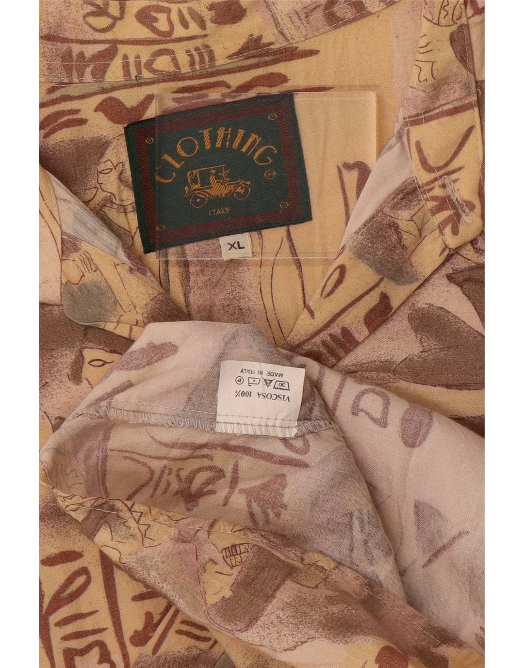 Camicia grafica vintage da uomo XL in viscosa beige