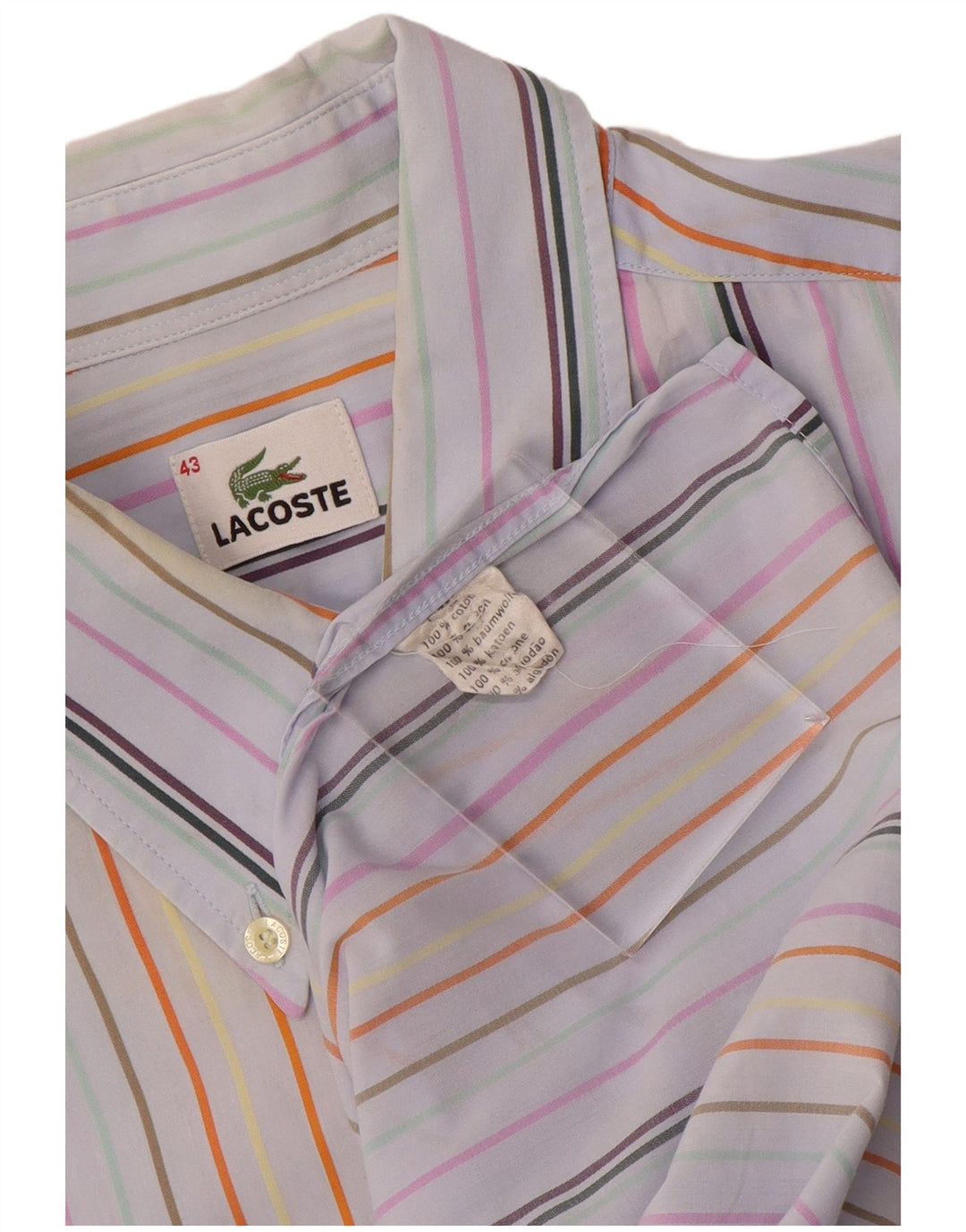 LACOSTE Camicia a maniche corte da uomo taglia 43 grande cotone a righe multicolori