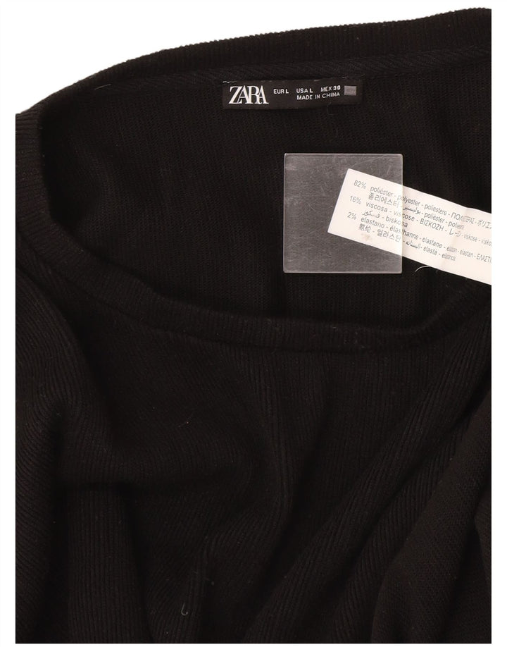 Maglione maglione con scollo a barca da donna Zara UK 16 grande poliestere nero