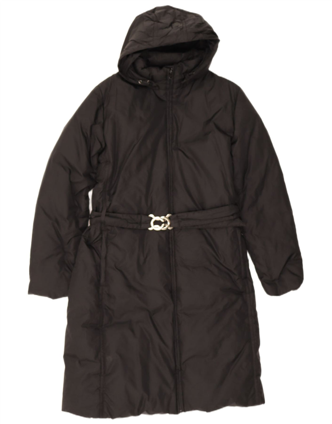 Cappotto imbottito con cappuccio da donna Benetton UK 16 Large Nero in poliammide