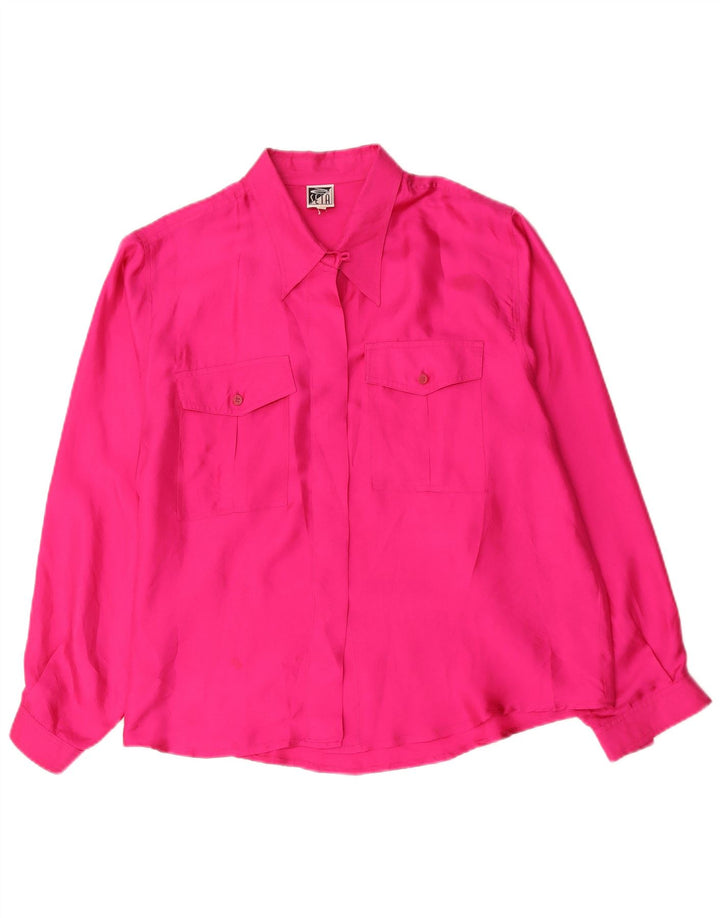 Camicetta camicia oversize da donna vintage UK 14 seta rosa media