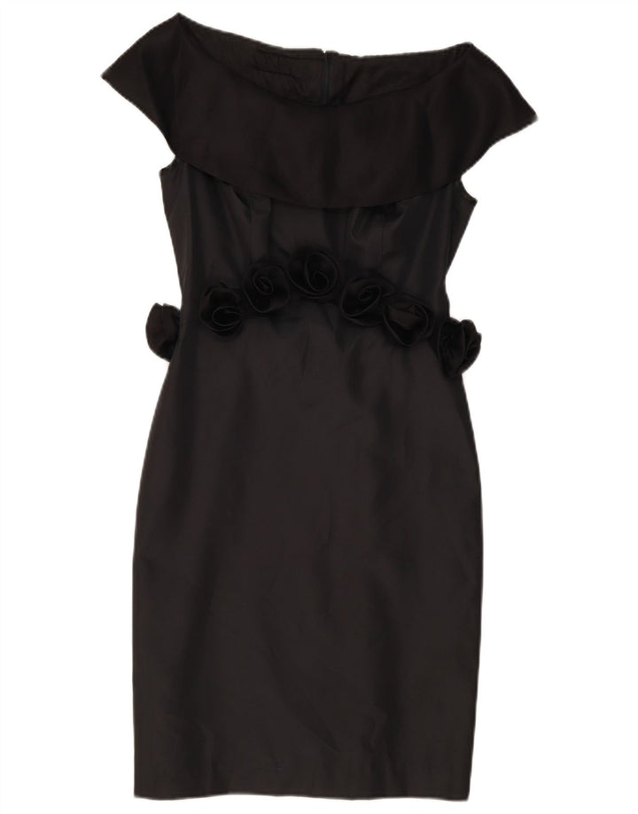 Abito vintage da donna con spalle scoperte UK 8 piccolo poliestere nero