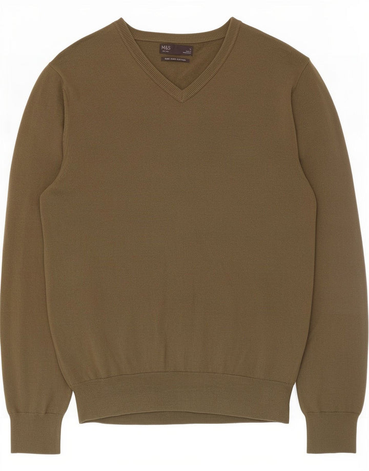 Maglione da uomo Marks & Spencer con scollo a V grande cotone kaki