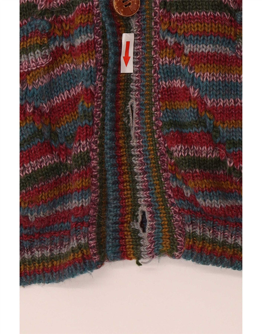 Maglione cardigan da uomo vintage in lana a righe multicolori di grandi dimensioni