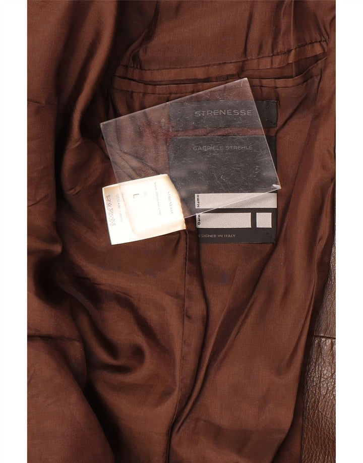 Giacca blazer in pelle da uomo a 2 bottoni Strenesse UK 40 grande in pelle marrone