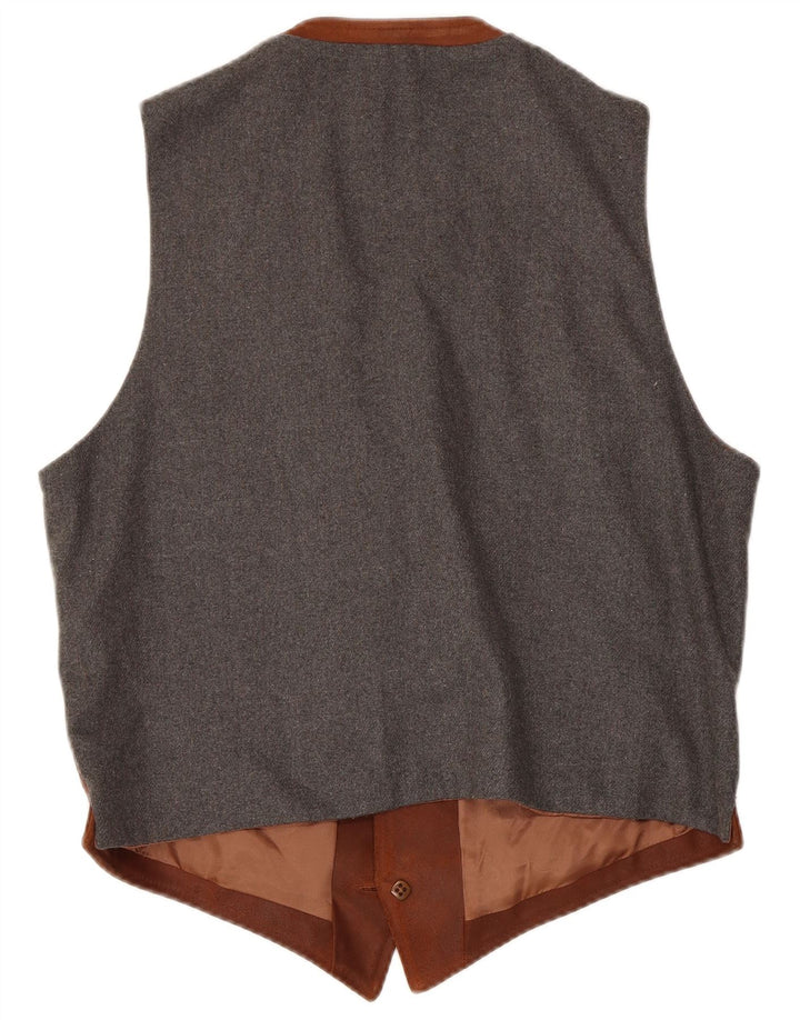 Gilet vintage da uomo in pelle scamosciata in pelle marrone medio