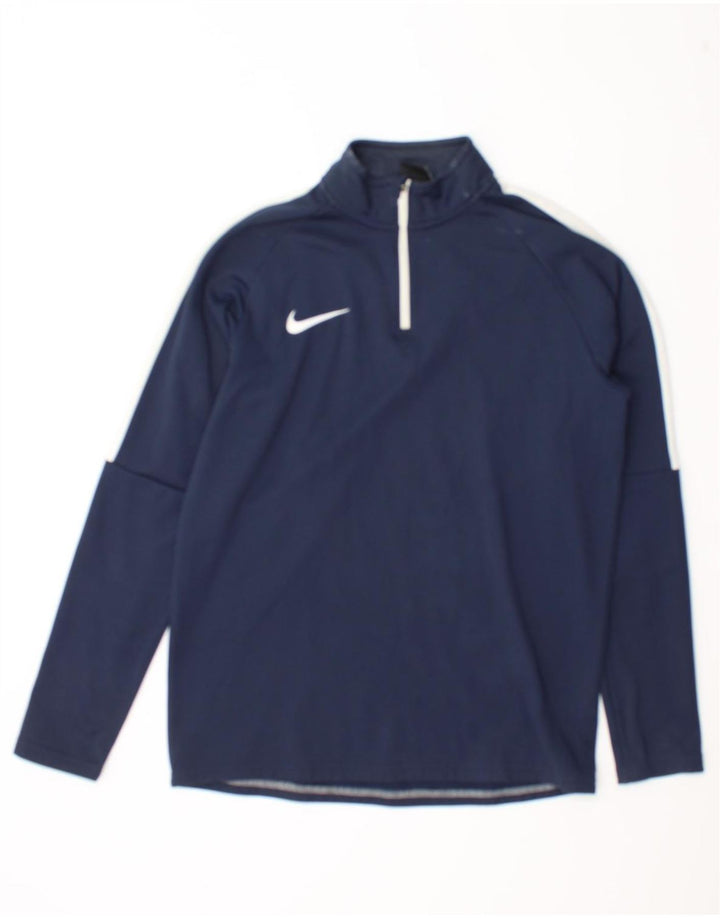 Top Nike da uomo Dri Fit con zip e collo a maniche lunghe, colore blu navy medio