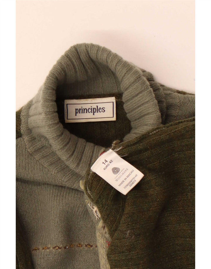 Principles Maglione da donna con collo alto e collo alto UK 14 Medium Khaki Colourblock