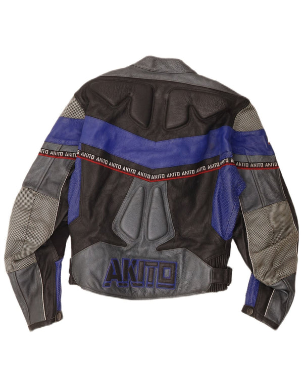 Giacca da corsa in pelle grafica da donna Akito UK 12 Medium Black Colourblock