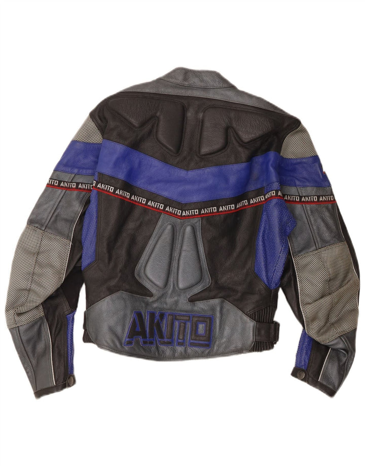 Giacca da corsa in pelle grafica da donna Akito UK 12 Medium Black Colourblock