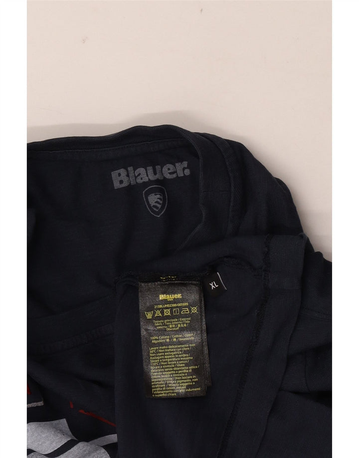 T-shirt grafica da uomo Blauer Top XL in cotone blu navy