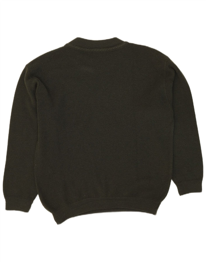 Maglione maglione girocollo da uomo VINTAGE grande lana kaki