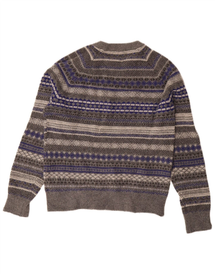 Maglione maglione girocollo da donna Gap UK 14 Lana Fair Isle grigio medio