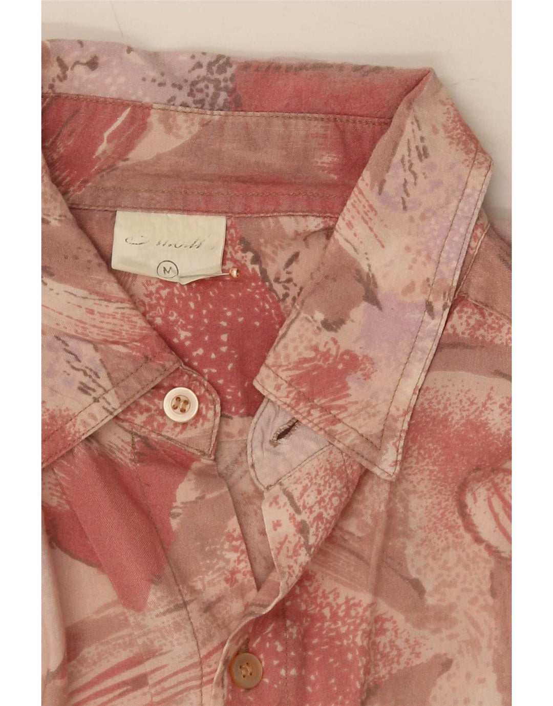 Camicia a maniche corte da uomo vintage con motivo astratto in viscosa rosa medio
