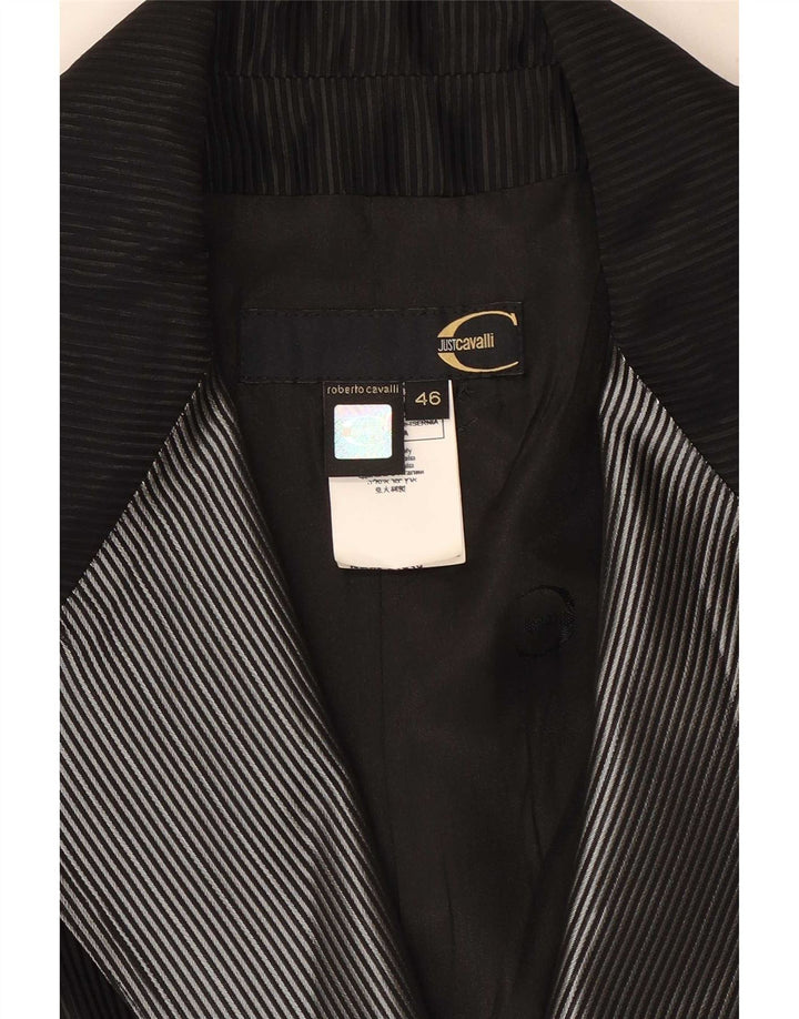 Just Cavalli Giacca blazer da donna a 1 bottone IT 46 Large Lana gessata nera