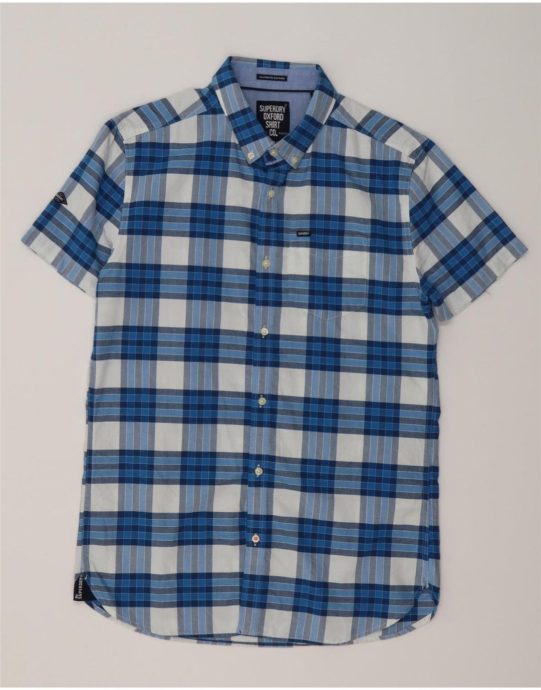 Camicia a maniche corte da uomo Superdry in cotone a quadri blu medio