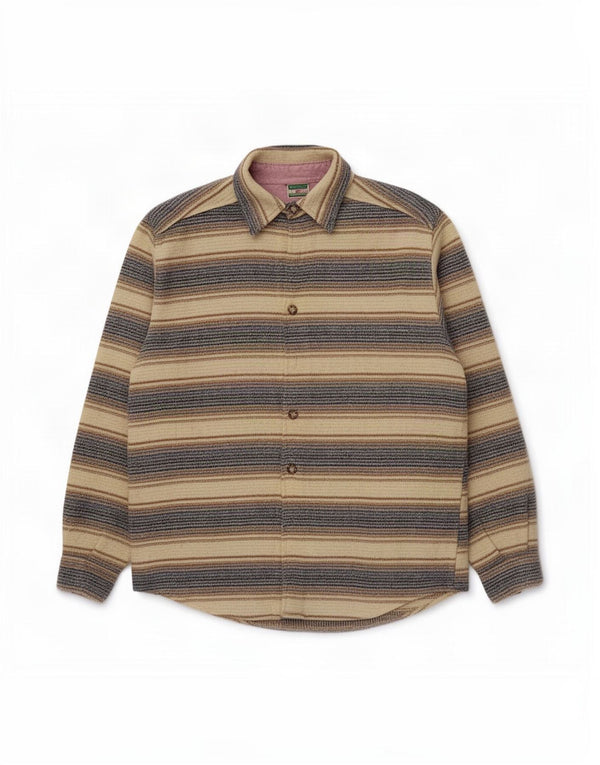 Camicia da uomo in flanella vestibilità ampia Benetton, piccolo acrilico a righe beige