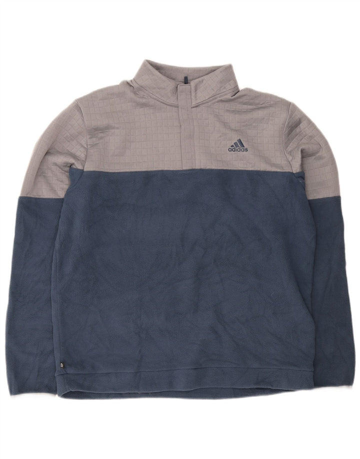 Maglione in pile da uomo Adidas con zip e collo, grande, in poliestere blu navy