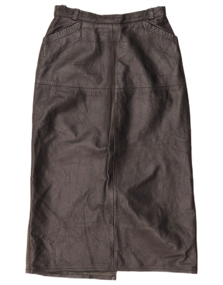 Gonna in pelle da donna VINTAGE EU 36 piccola W26 in pelle nera