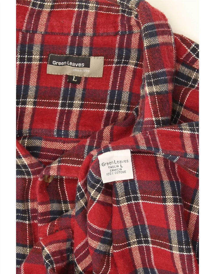 Camicia in flanella da donna Green Leaves, cotone a quadri rossi grandi