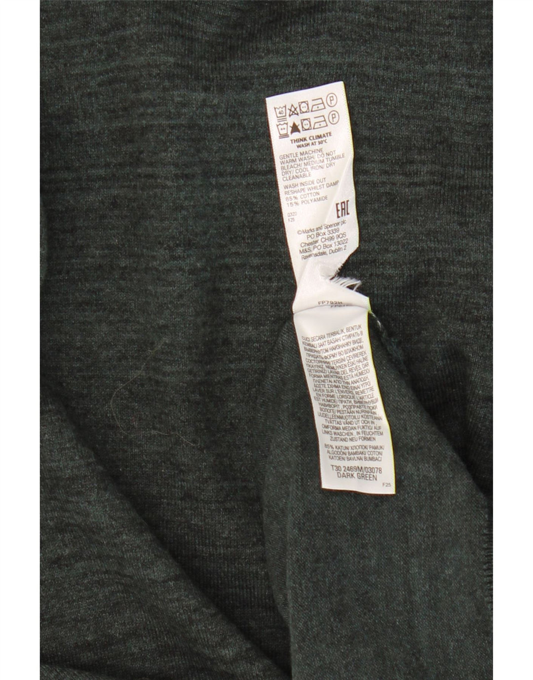 Maglione maglione da uomo Marks & Spencer a collo alto in cotone a righe kaki medio