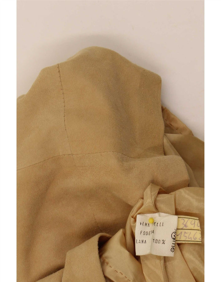 Gonna vintage in pelle scamosciata da donna W30 in pelle beige media