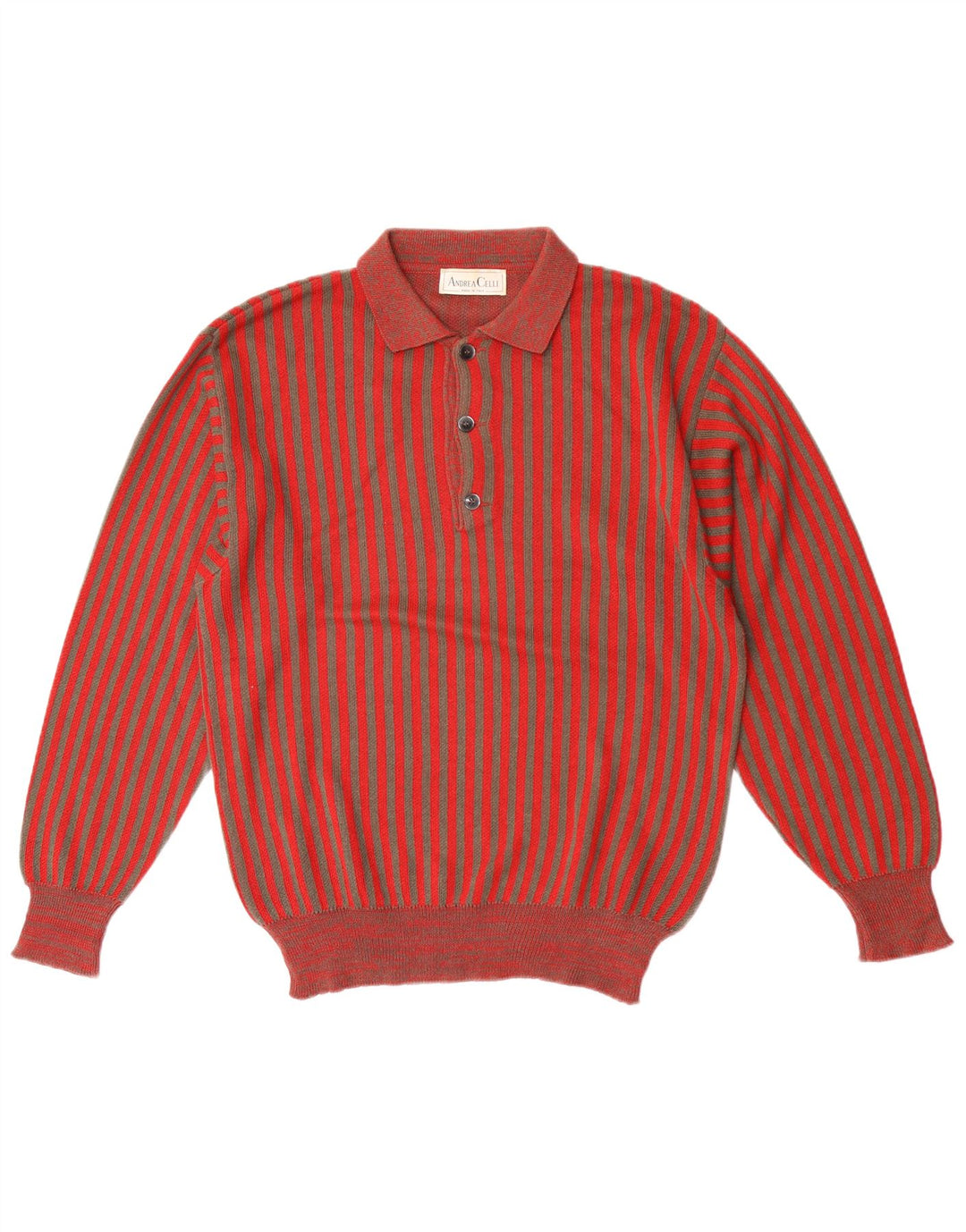 Andrea Celli Maglione da uomo con collo alto in cotone a righe rosse medie
