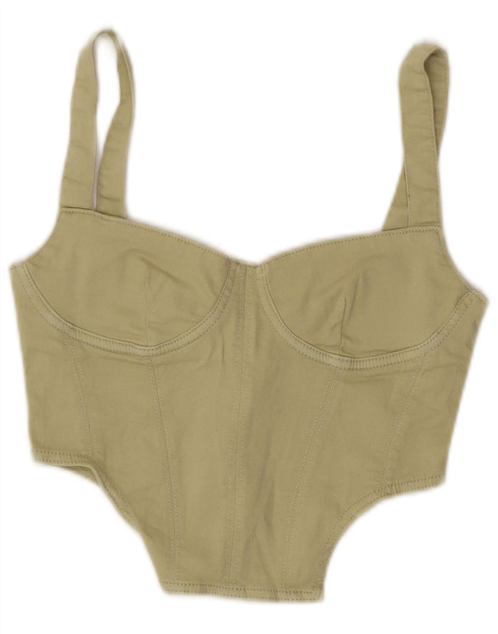 Top a corsetto da donna Zara UK 8 piccolo in cotone kaki