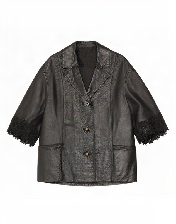 Giacca blazer in pelle con maniche a 3/4 da donna scamosciatamaster UK 12 media nera