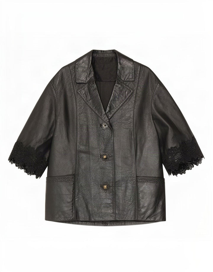Giacca blazer in pelle con maniche a 3/4 da donna scamosciatamaster UK 12 media nera