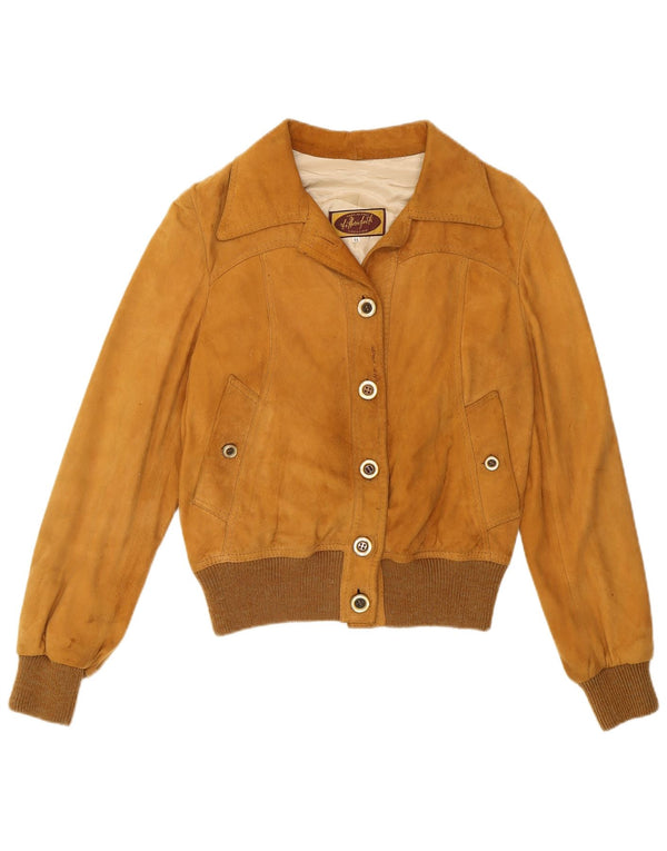 Giubbotto bomber vintage in pelle scamosciata da donna IT 44 Marrone medio retrò