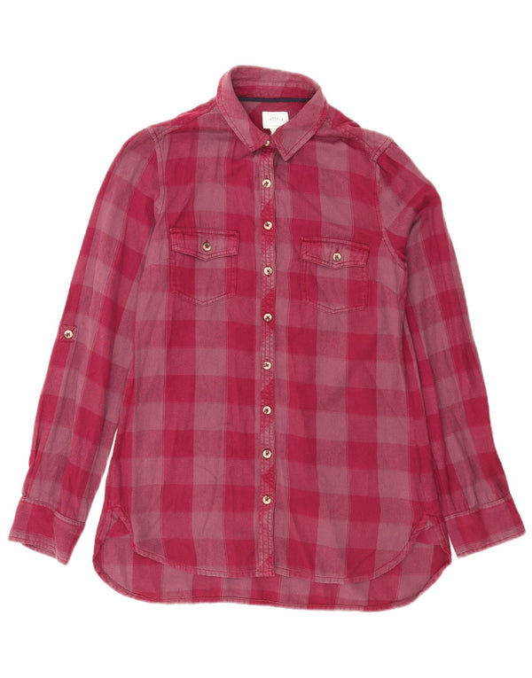 Camicia di flanella da donna Fat Face UK 8 piccolo cotone a quadretti bordeaux