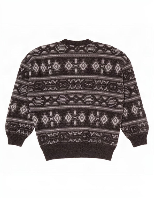 Maglione vintage da uomo con scollo a V, grande grigio Fair Isle