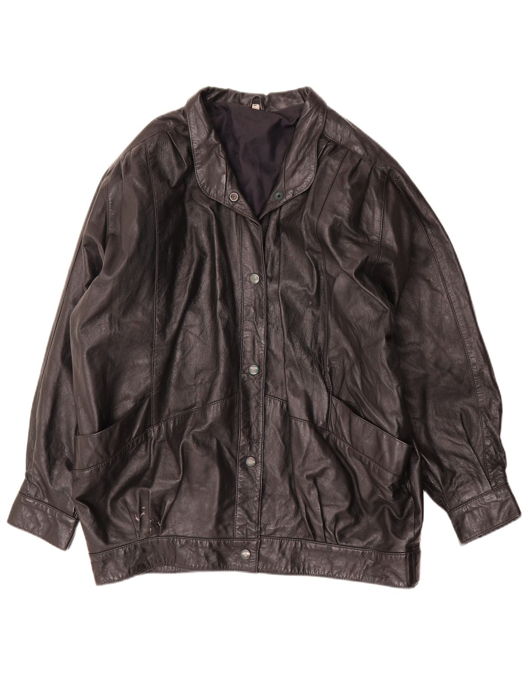 Giacca in pelle oversize da donna vintage UK 16 Large Nera