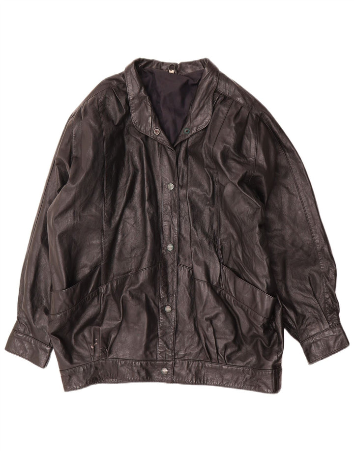 Giacca in pelle oversize da donna vintage UK 16 Large Nera