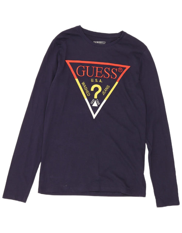 Guess Top grafico da bambino a maniche lunghe 15-16 anni in cotone blu navy