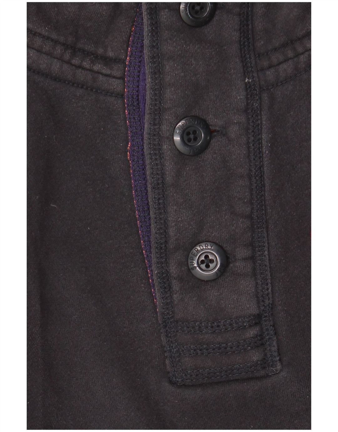 Felpa da uomo con collo con bottoni grafici Superdry, maglione grande, cotone nero
