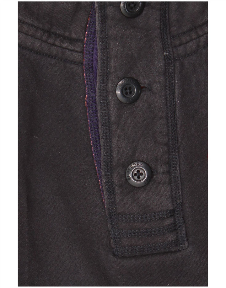 Felpa da uomo con collo con bottoni grafici Superdry, maglione grande, cotone nero