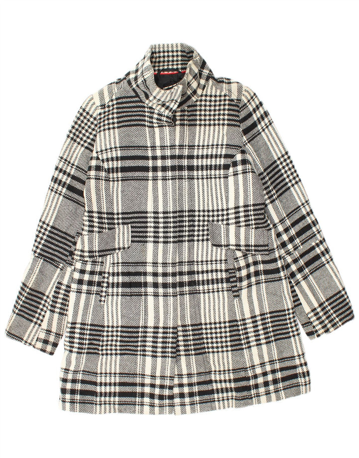 OASIS Womens Overcoat UK 14 Medium White Check Acrylic