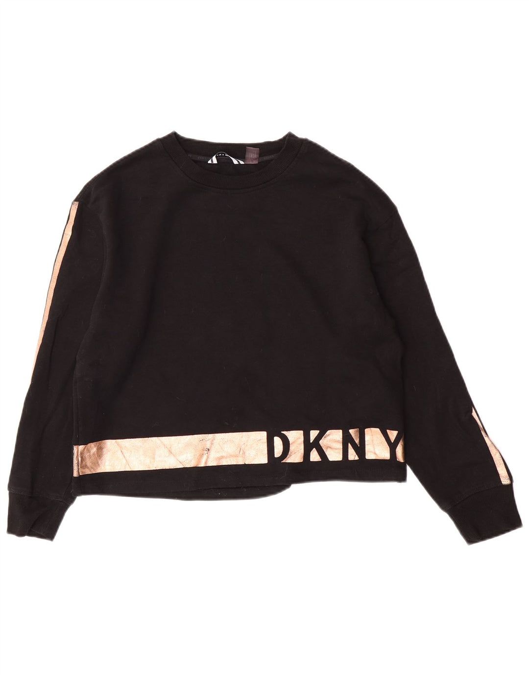 Dkny Donna Felpa Corta Oversize Maglione UK 10 Small Black Colourblock