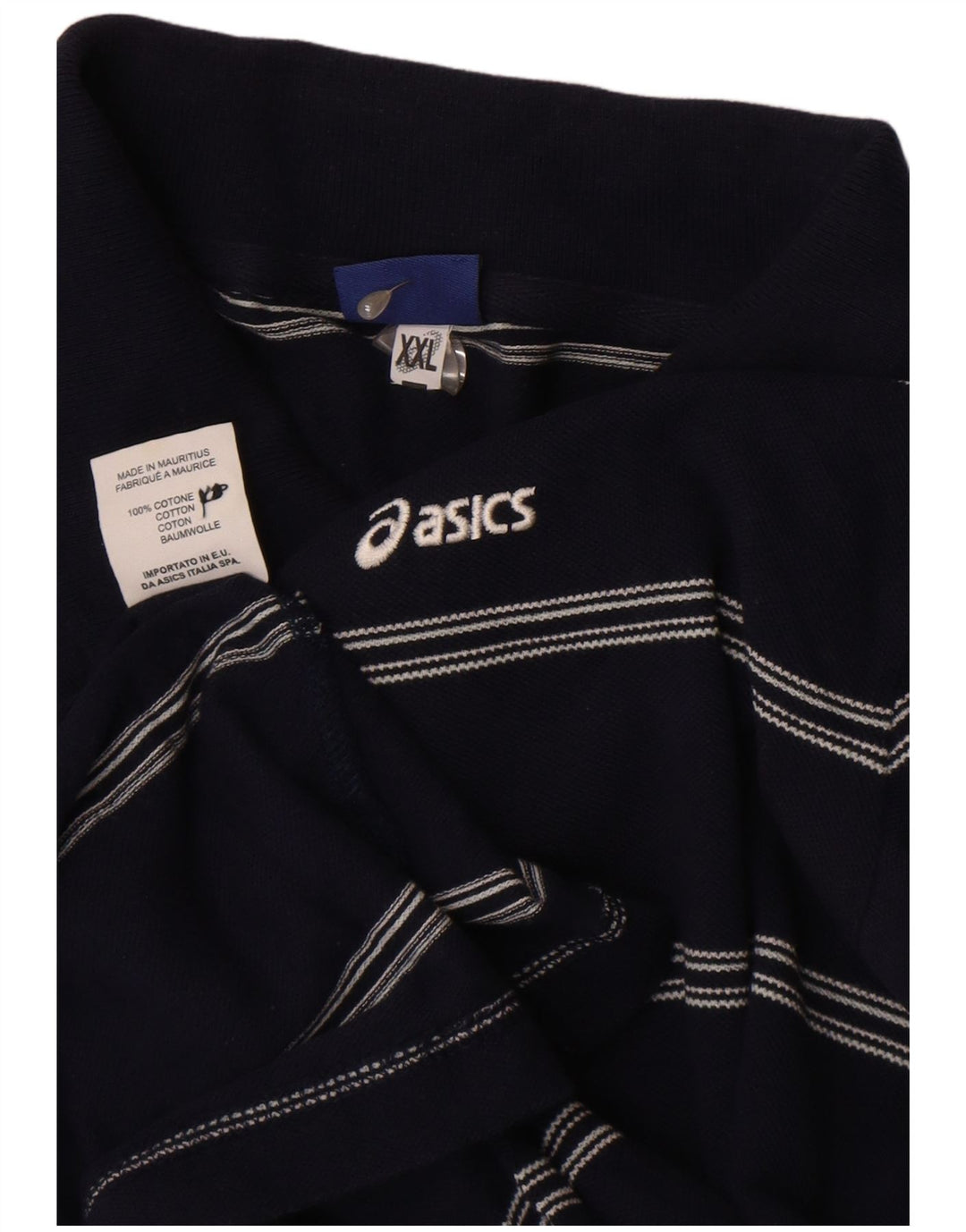 Polo ASICS da uomo 2XL in cotone a righe blu navy