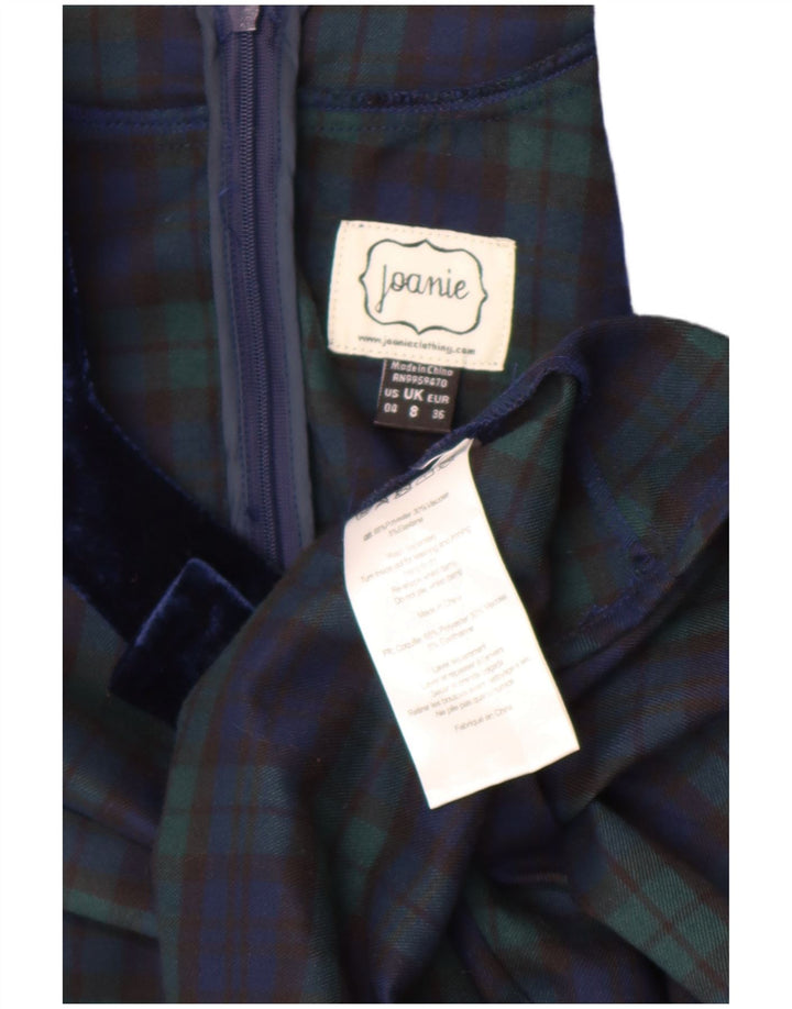 Abito a trapezio a maniche lunghe da donna Joanie UK 8 Piccolo poliestere a quadri verdi