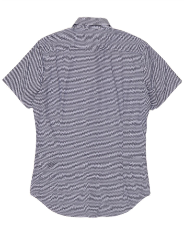 BONOBOS Camicia da uomo a maniche corte su misura piccola in nylon gessato blu