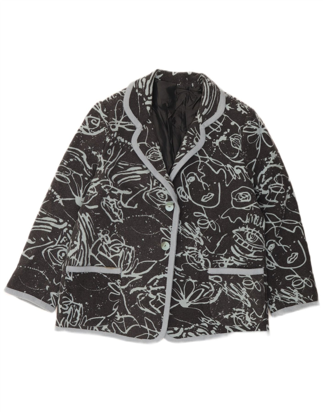 Giacca blazer vintage da donna con grafica a 2 bottoni UK 16 grande nera