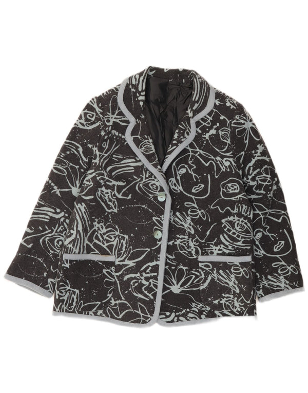 Giacca blazer vintage da donna con grafica a 2 bottoni UK 16 grande nera