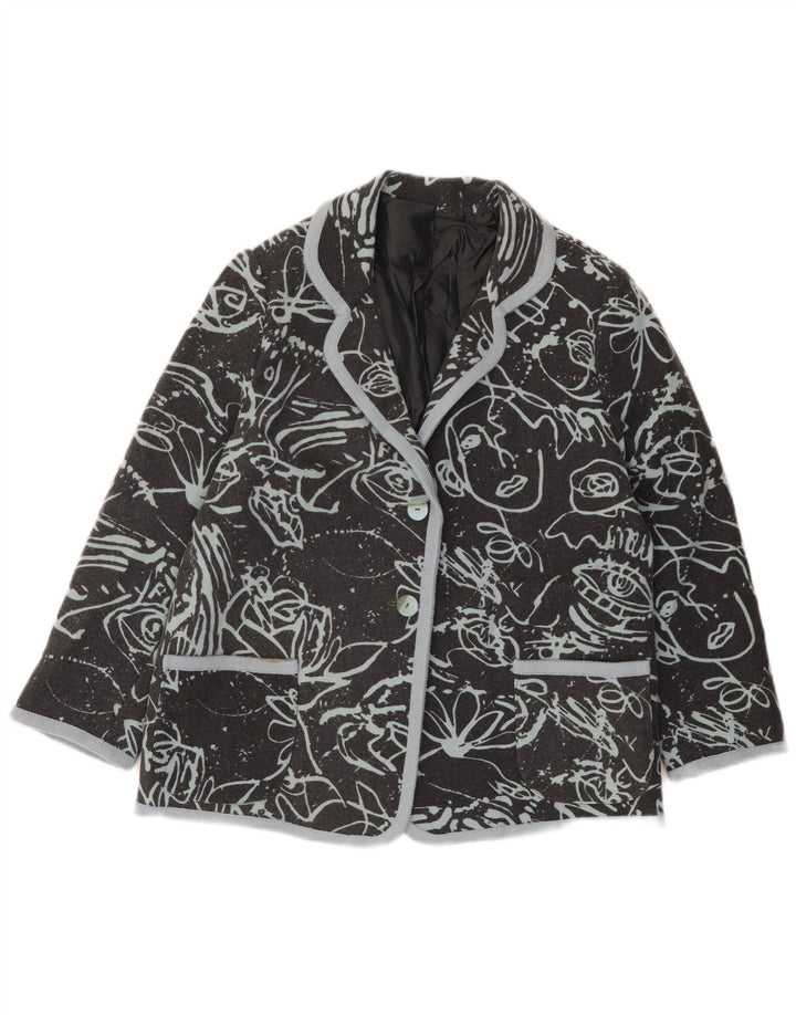 Giacca blazer vintage da donna con grafica a 2 bottoni UK 16 grande nera